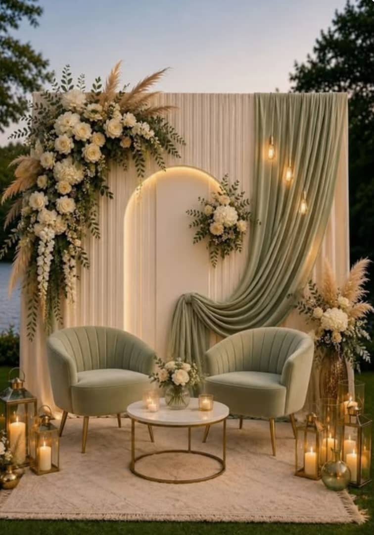 Salon Nuptial Vert Sauge au Bord de l'Eau FloDeco